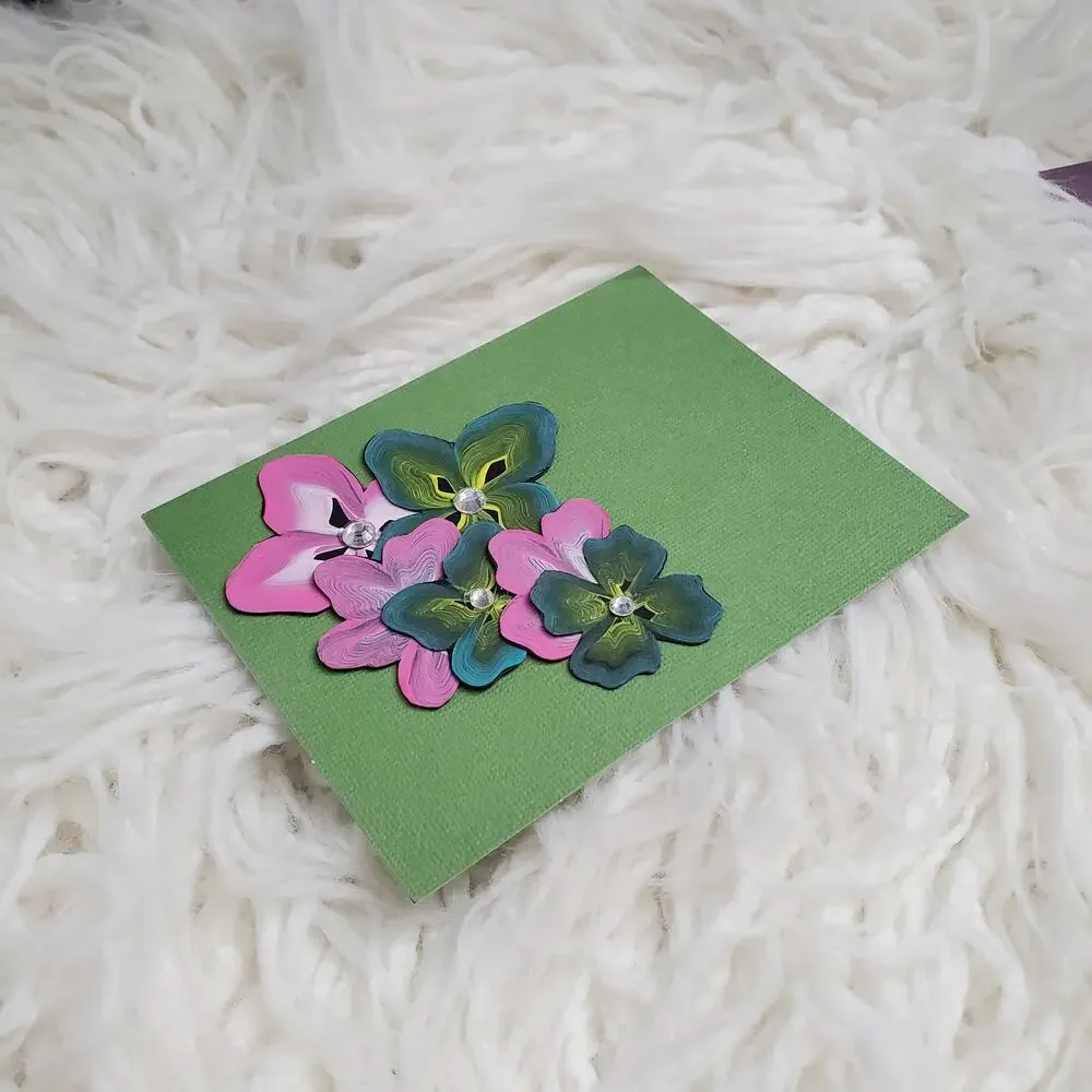 Hand Painted Floral Greeting Card - Green